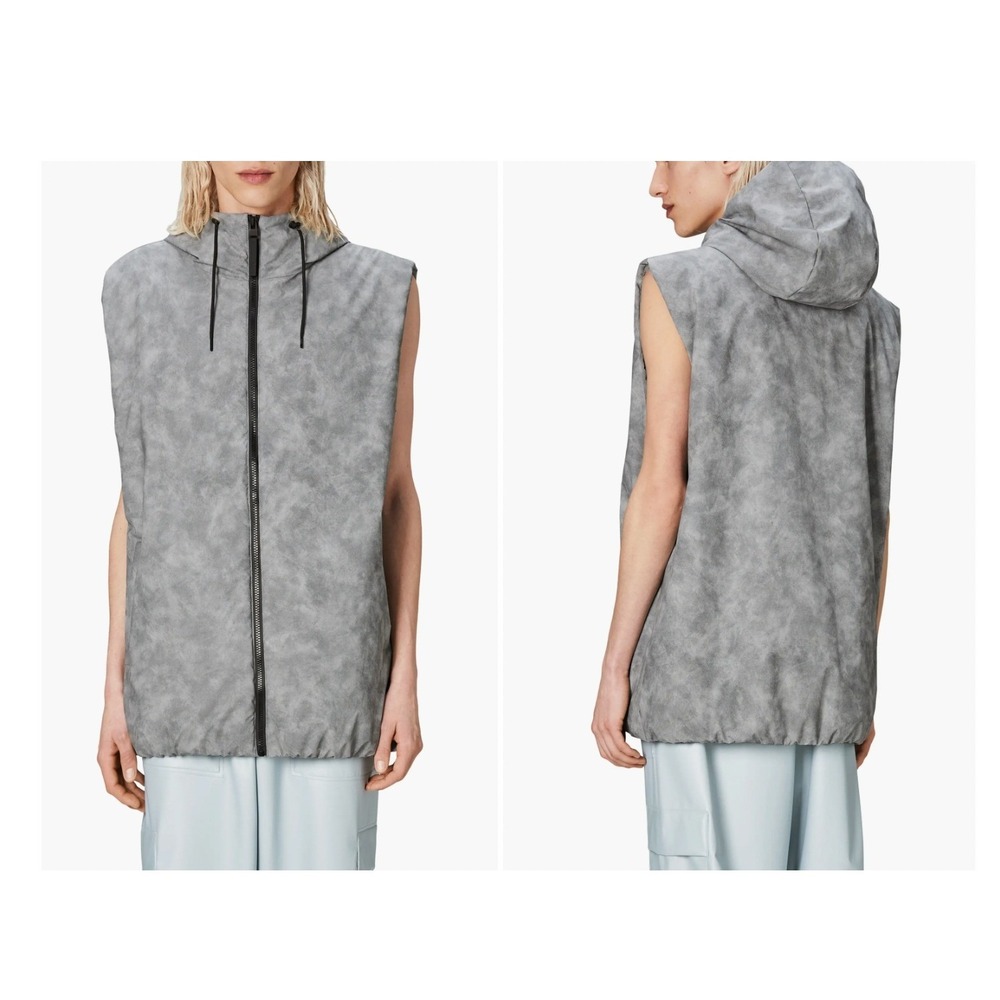Rains‎ Lohja Water Repellent Padded Vest Grey Mineral Print Hooded Mens Size M